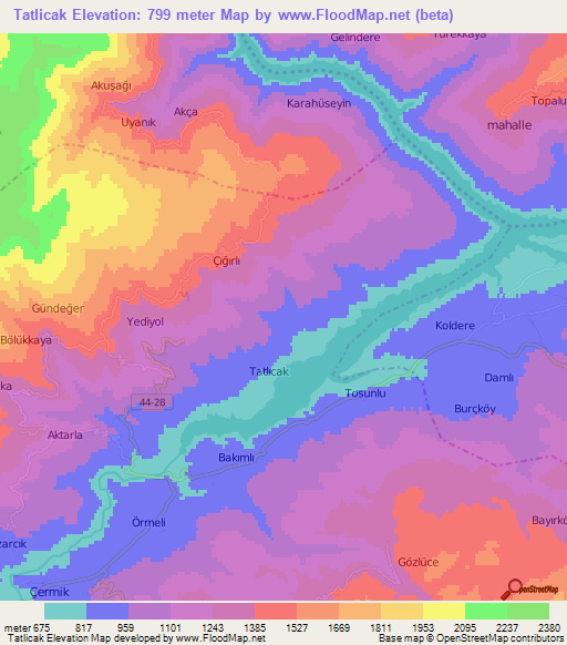 Tatlicak,Turkey Elevation Map