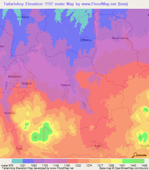 Tatlarinkoy,Turkey Elevation Map