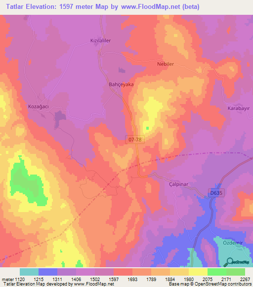 Tatlar,Turkey Elevation Map