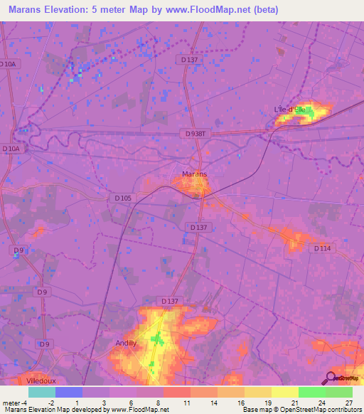 Marans,France Elevation Map