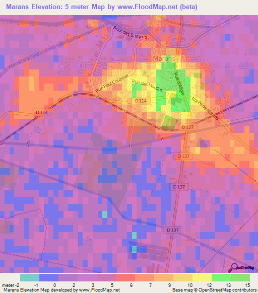 Marans,France Elevation Map