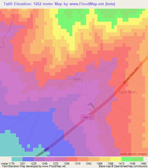 Tatili,Turkey Elevation Map