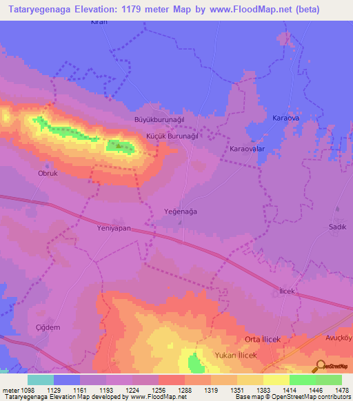 Tataryegenaga,Turkey Elevation Map