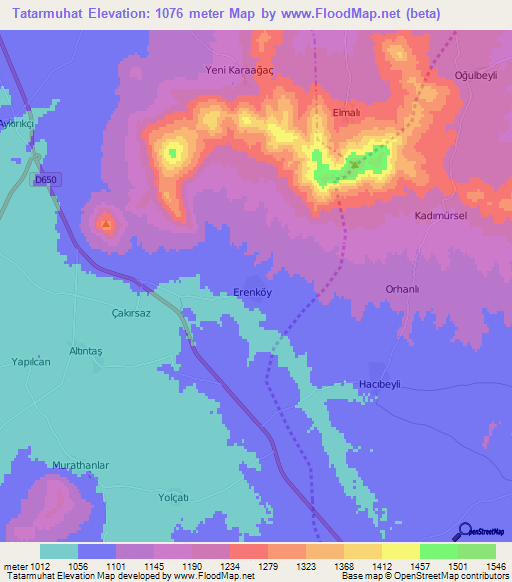 Tatarmuhat,Turkey Elevation Map