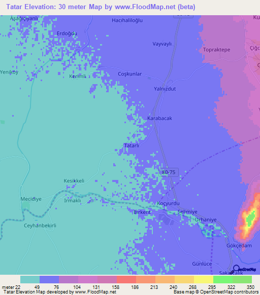 Tatar,Turkey Elevation Map