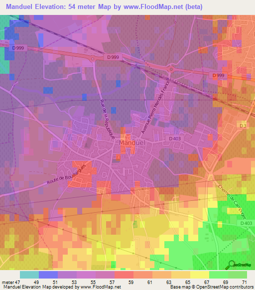 Manduel,France Elevation Map