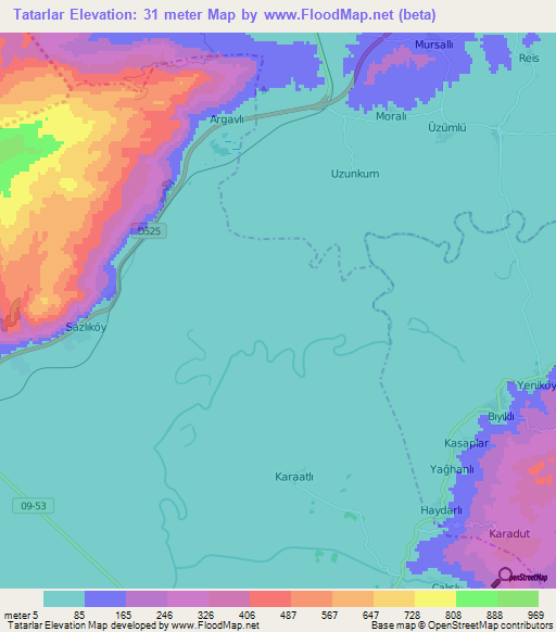 Tatarlar,Turkey Elevation Map