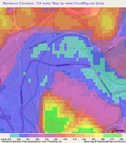 Mandeure,France Elevation Map