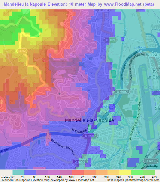 Mandelieu-la-Napoule,France Elevation Map