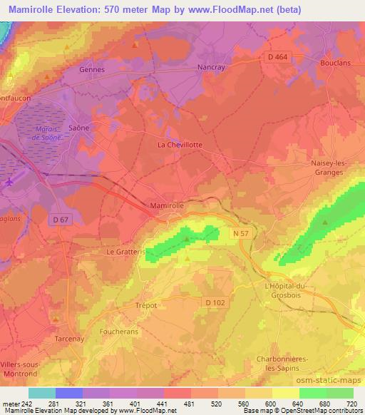 Mamirolle,France Elevation Map