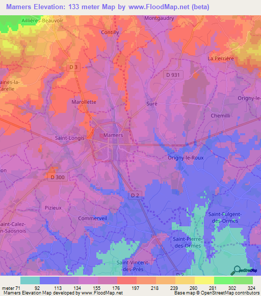 Mamers,France Elevation Map