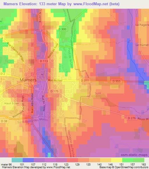 Mamers,France Elevation Map