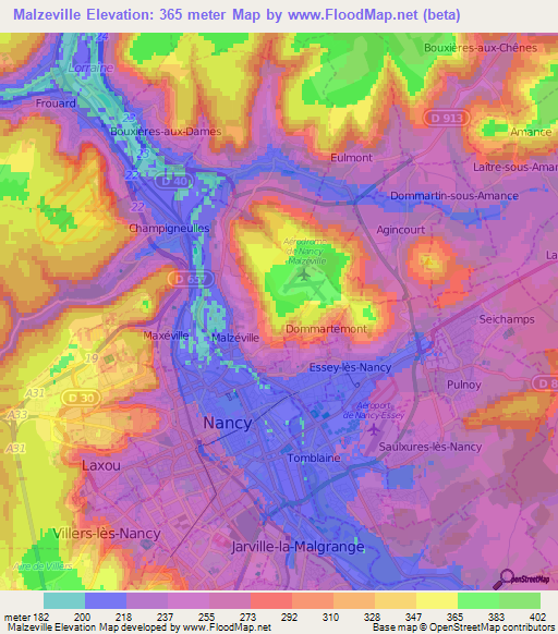 Malzeville,France Elevation Map