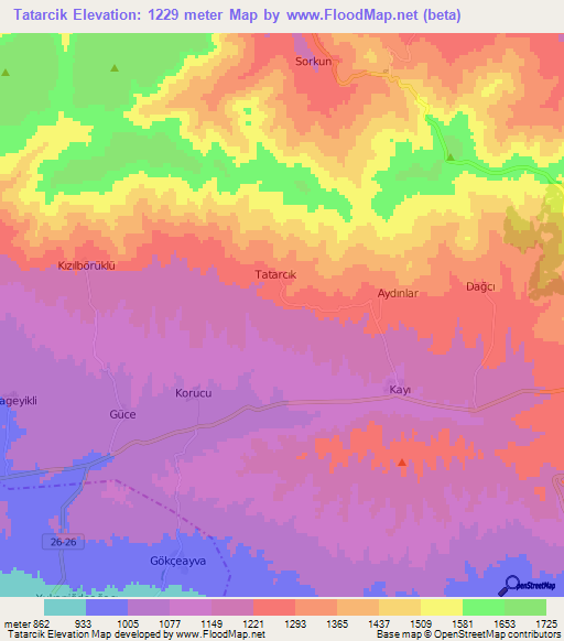 Tatarcik,Turkey Elevation Map