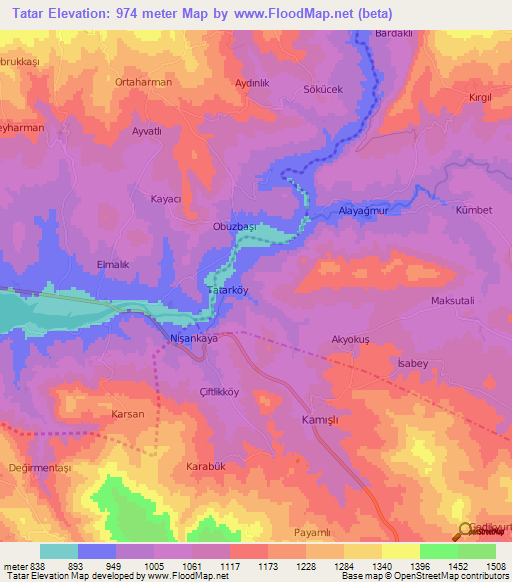 Tatar,Turkey Elevation Map