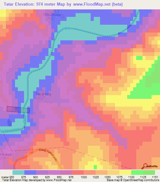 Tatar,Turkey Elevation Map