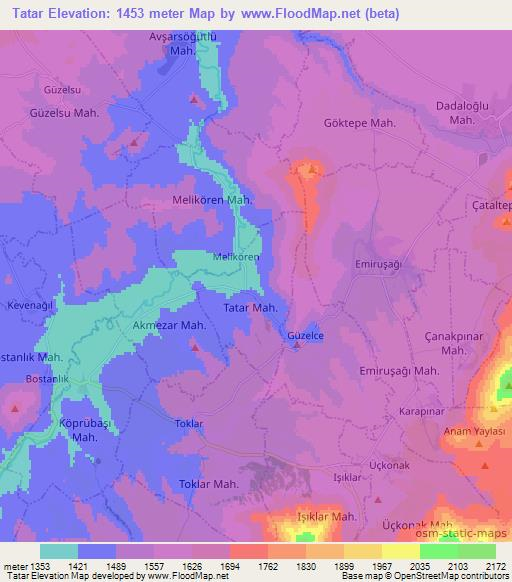 Tatar,Turkey Elevation Map