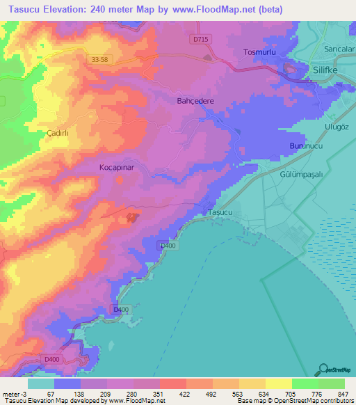 Tasucu,Turkey Elevation Map