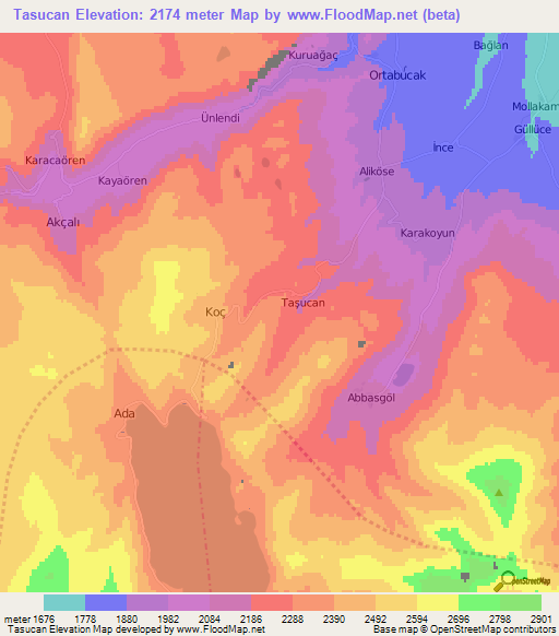 Tasucan,Turkey Elevation Map