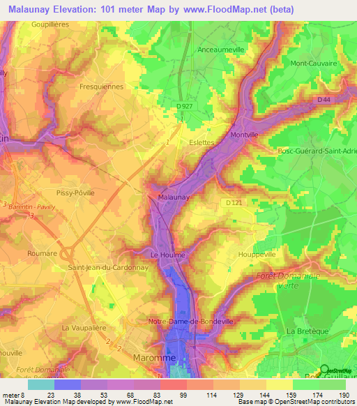 Malaunay,France Elevation Map