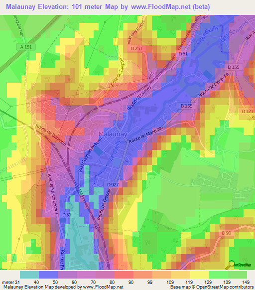 Malaunay,France Elevation Map