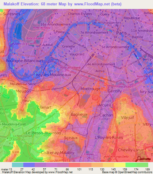 Malakoff,France Elevation Map