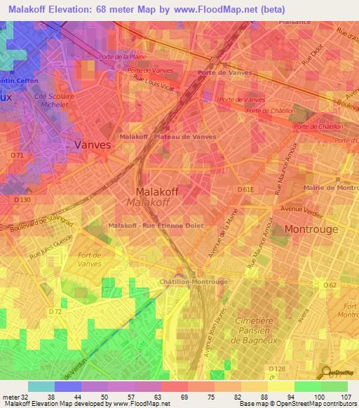 Malakoff,France Elevation Map