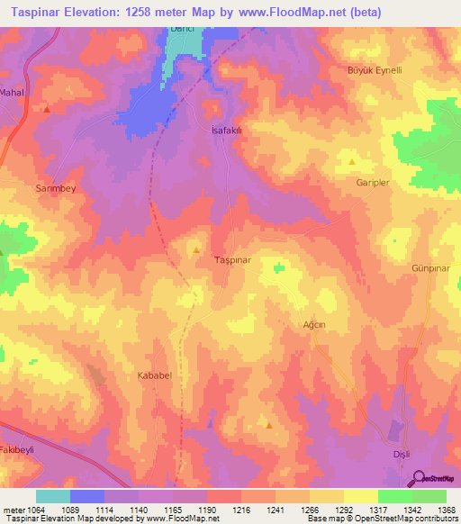 Taspinar,Turkey Elevation Map