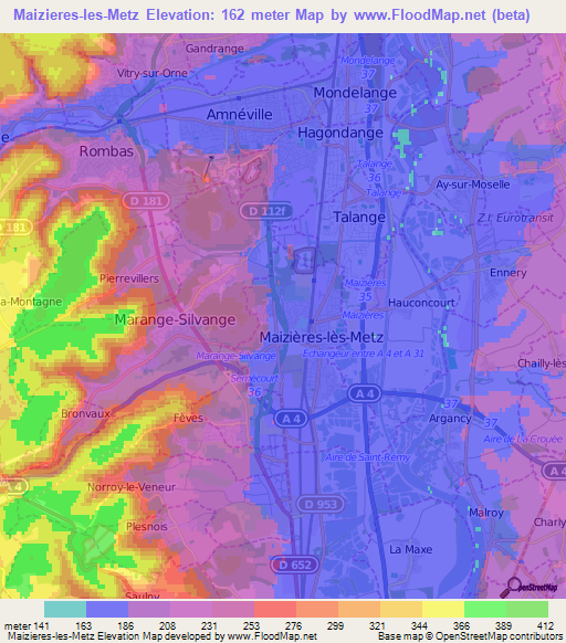 Maizieres-les-Metz,France Elevation Map