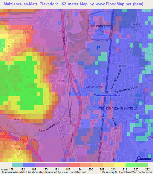 Maizieres-les-Metz,France Elevation Map