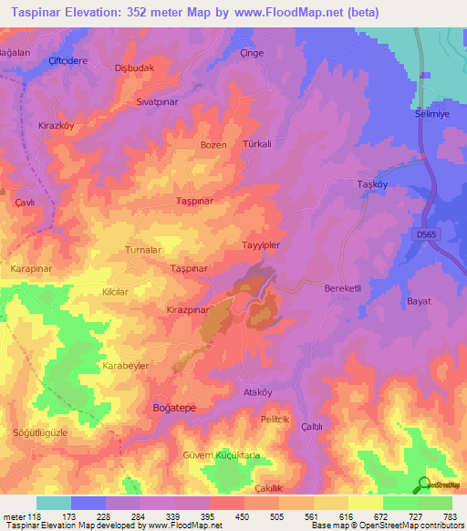 Taspinar,Turkey Elevation Map