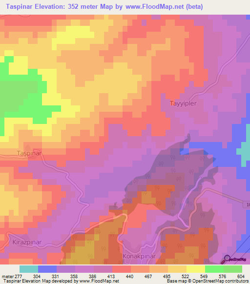 Taspinar,Turkey Elevation Map