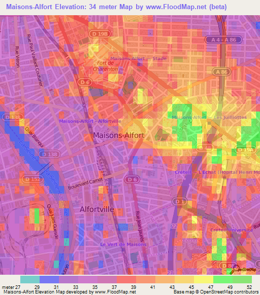 Maisons-Alfort,France Elevation Map