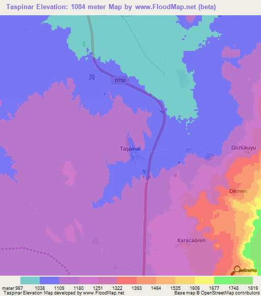 Taspinar,Turkey Elevation Map