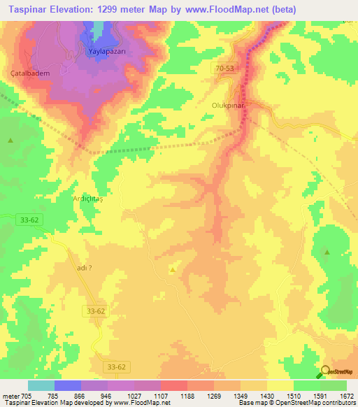 Taspinar,Turkey Elevation Map