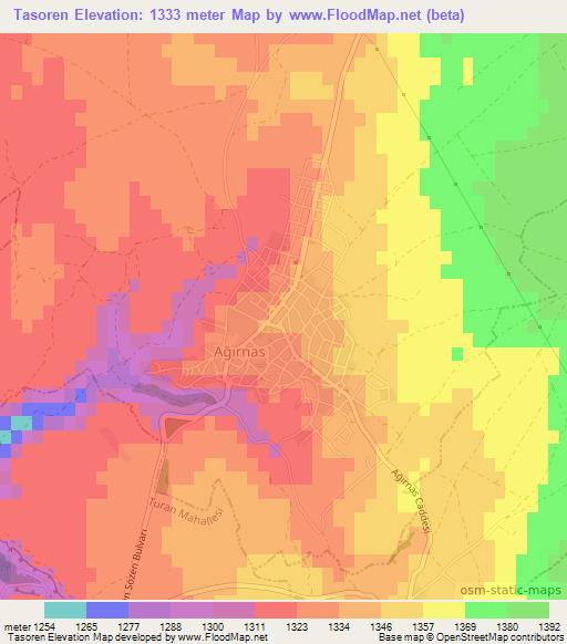 Tasoren,Turkey Elevation Map