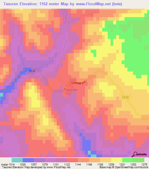 Tasoren,Turkey Elevation Map