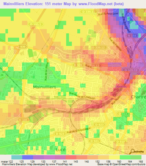 Mainvilliers,France Elevation Map