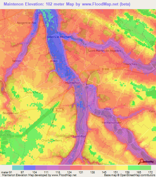 Maintenon,France Elevation Map