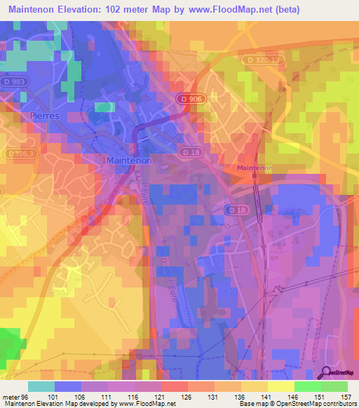 Maintenon,France Elevation Map