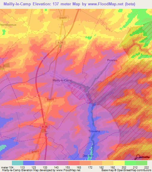 Mailly-le-Camp,France Elevation Map