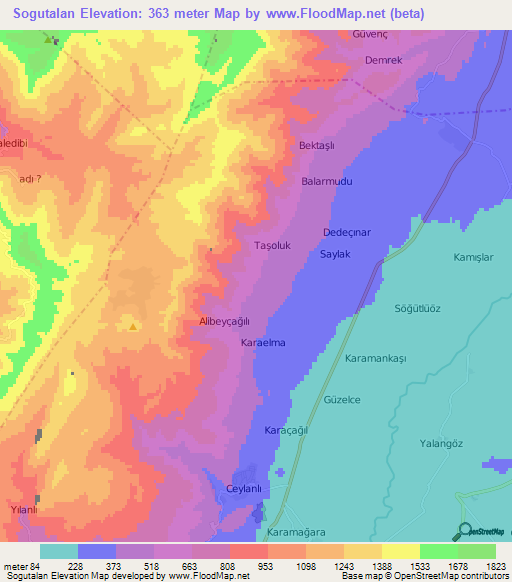 Sogutalan,Turkey Elevation Map