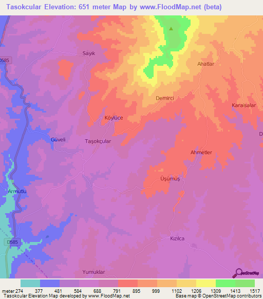 Tasokcular,Turkey Elevation Map