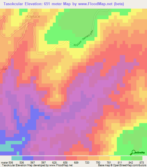 Tasokcular,Turkey Elevation Map