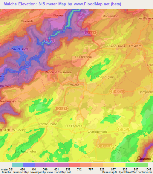 Maiche,France Elevation Map