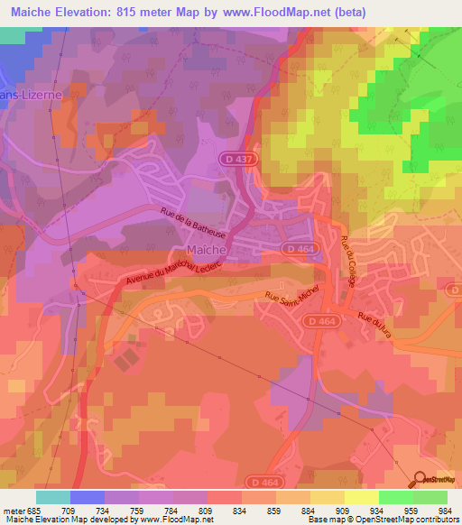 Maiche,France Elevation Map