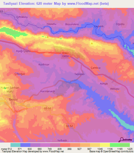 Tasliyazi,Turkey Elevation Map