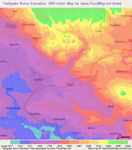 Tasliyaka Komu,Turkey Elevation Map