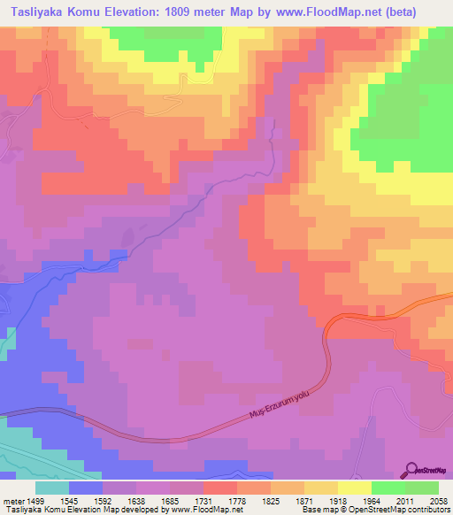 Tasliyaka Komu,Turkey Elevation Map