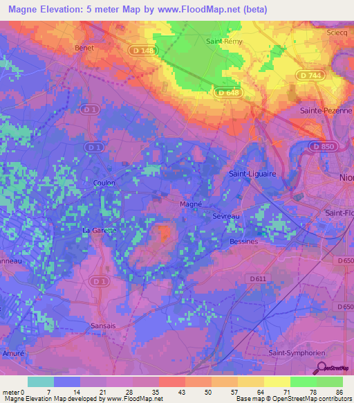 Magne,France Elevation Map